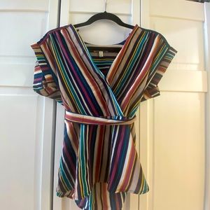 Striped wrap blouse